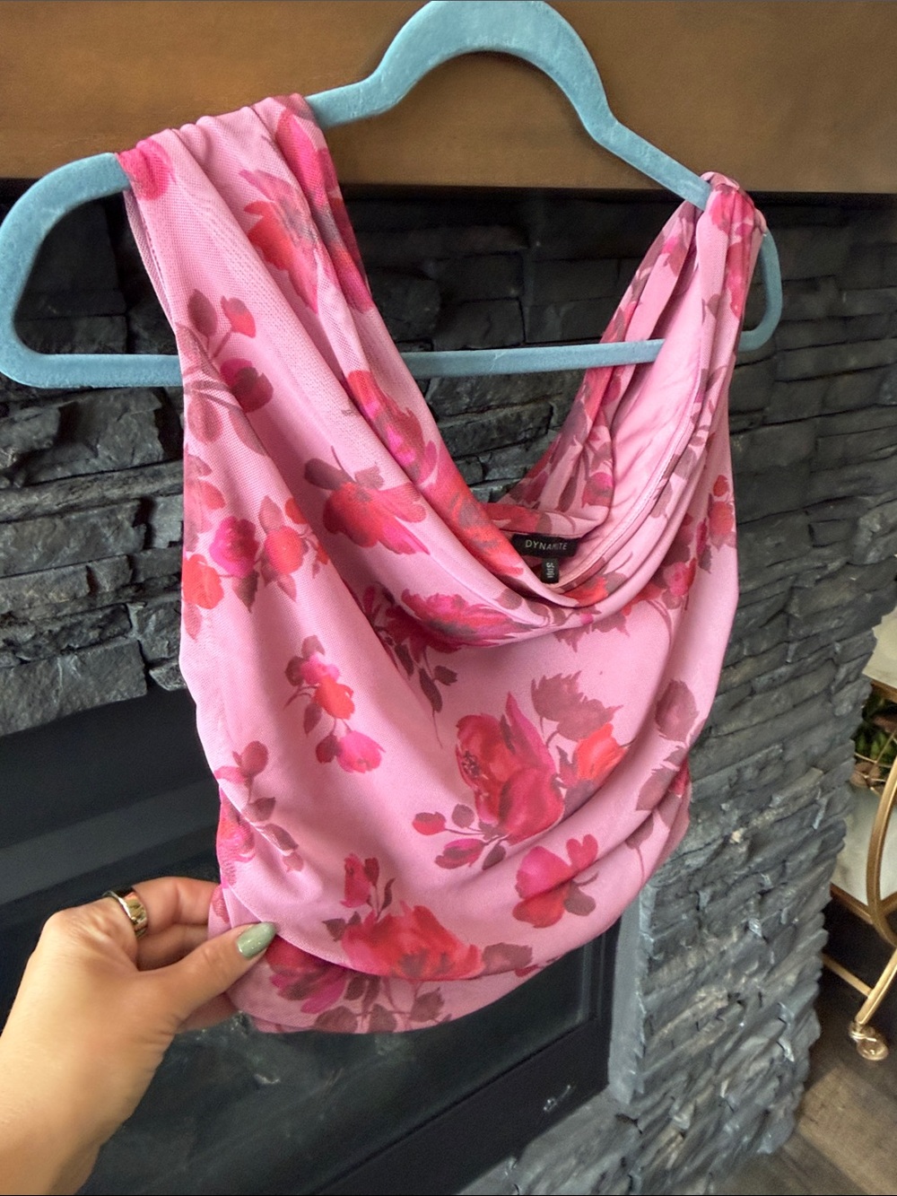 Dynamite Pink Floral Cowl Neck Tank - Picture 3 of 4